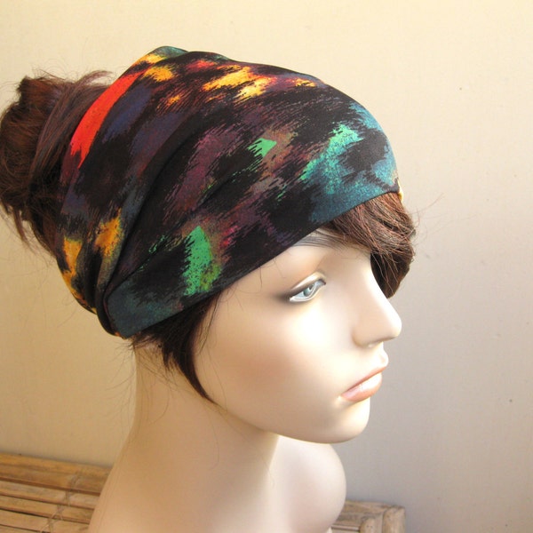 Black Rainbow Turban, Head Wrap, Wide Hair Turband, Headwrap Headband, Women's Hair Accessories, Stretch Yoga Headband