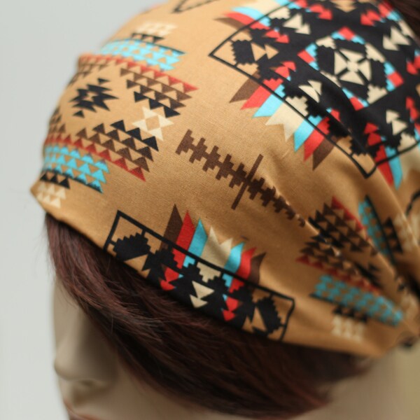 Southwestern Navajo Print Headband, Womens Headband Boho Headband Gypsy Head Wrap Bandana, Head Covering Gift for Her