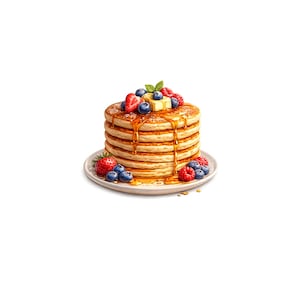 パンケーキPNGクリップアート、朝食フードPNG、水彩パンケーキスタック、透明背景PNG、シロップパンケーキデジタルダウンロード