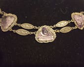 Carved Aztec Amethyst and Sterling Silver Choker, Vintage