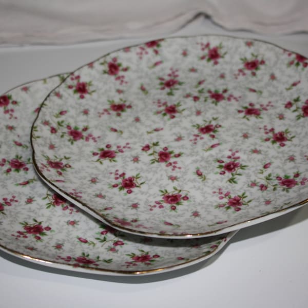 Pair of Napco Rose Chintz Snack Plates, Vintage