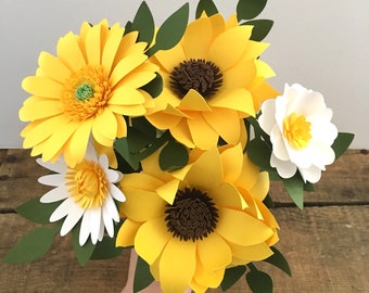Paper Sunflower Flower Arrangement, First Anniversary, Paper Flowers, Paper Bouquet
