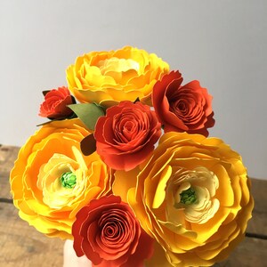 Yellow Ranunculus and Orange Roses, Paper Flowers, First Anniversary, Paper Anniversary, Paper Bouquet image 2