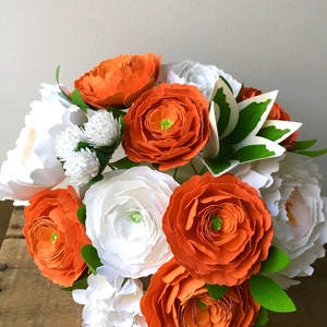 Orange Citrus and White Paper Flower Bouquet, Wedding Bouquet Recreation, First Anniversary, Paper Flowers, White Freesias, Paper Bouquet