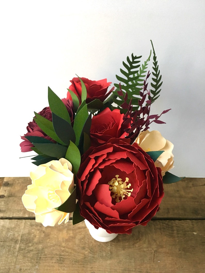 Red Peony Paper Flower Bouquet First Anniversary Paper Etsy