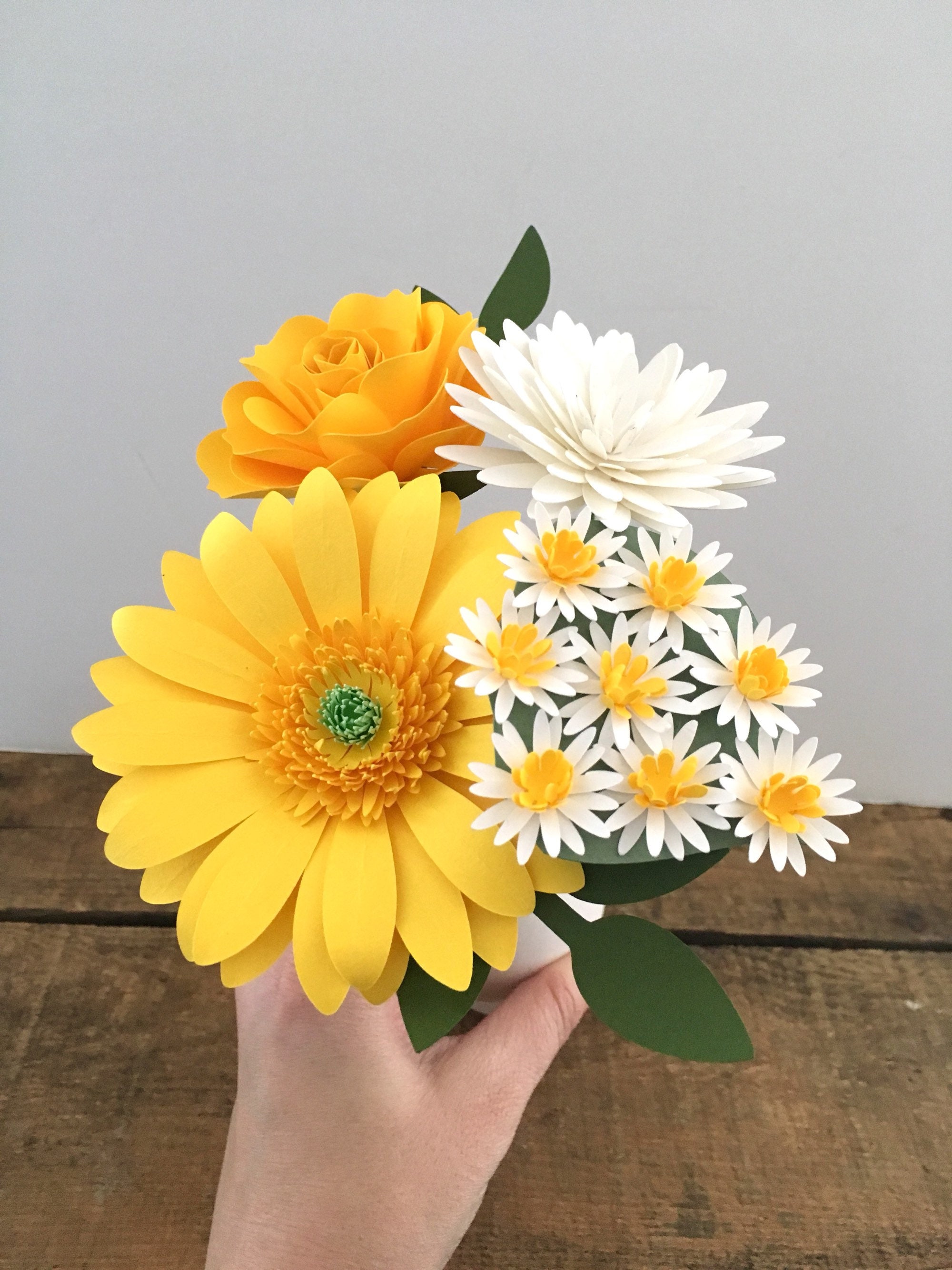 Bouquet de fleurs en papier Gerbera Daisy blanc et jaune - Etsy Canada