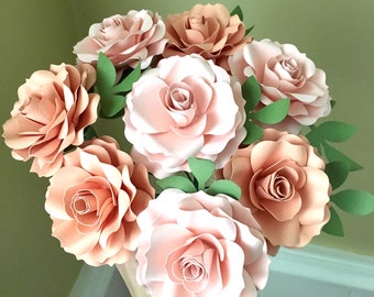 Light Pink and Peach Paper Roses, Paper Flowers, Tea Party, First Anniversary, Paper Flowers, Paper Bouquet