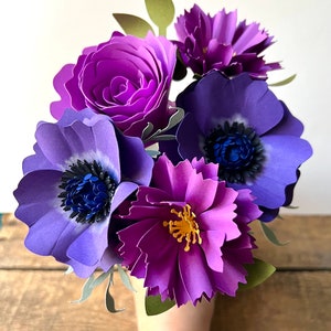 Purple Paper Flower Bouquet - Anemones - Rose
