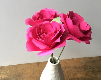 Fuchsia Paper Roses, First Anniversary, Paper Flowers, Paper Anniversary, Paper Bouquet