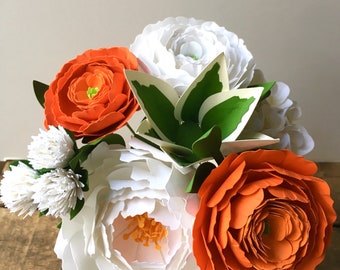 Orange Citrus and White Paper Flower Bouquet, First Anniversary, Paper Flowers, Paper Bouquet