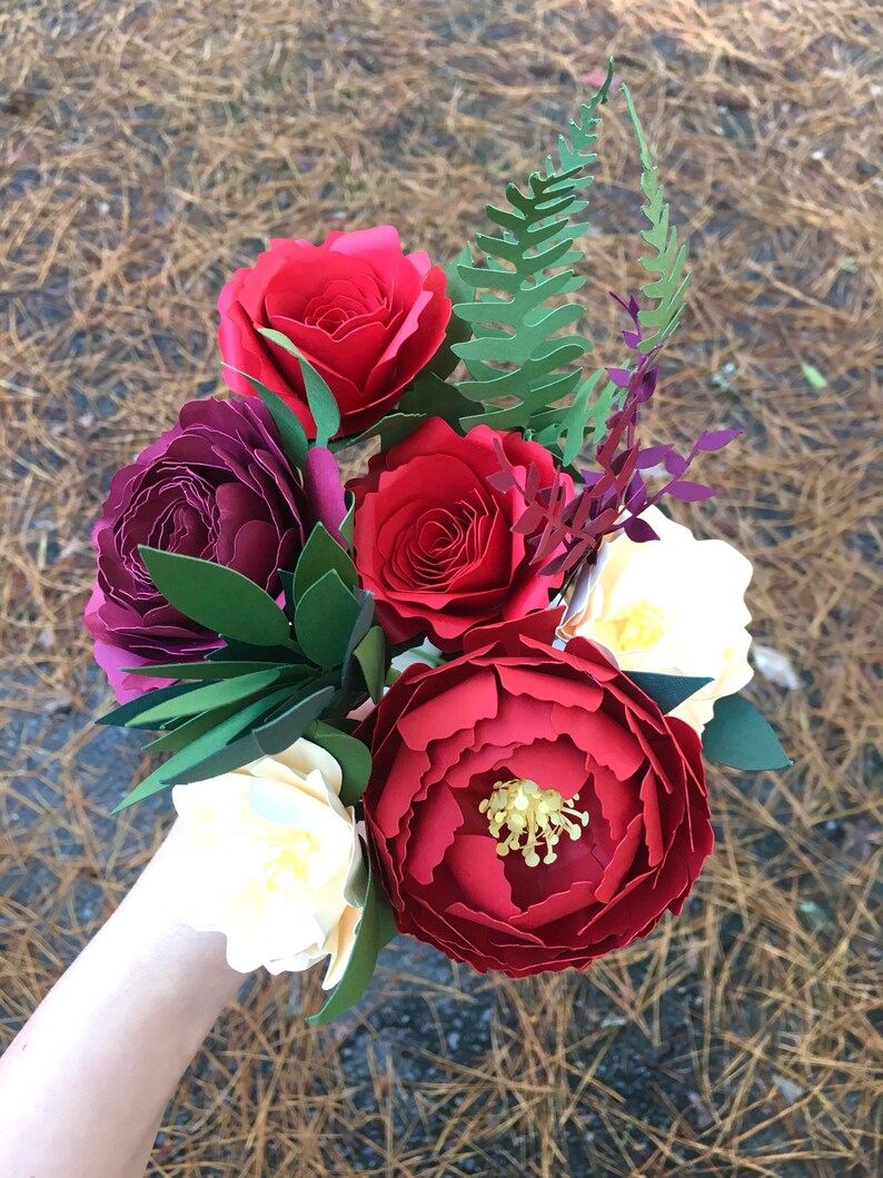 Red Peony Paper Flower Bouquet First Anniversary Paper Etsy