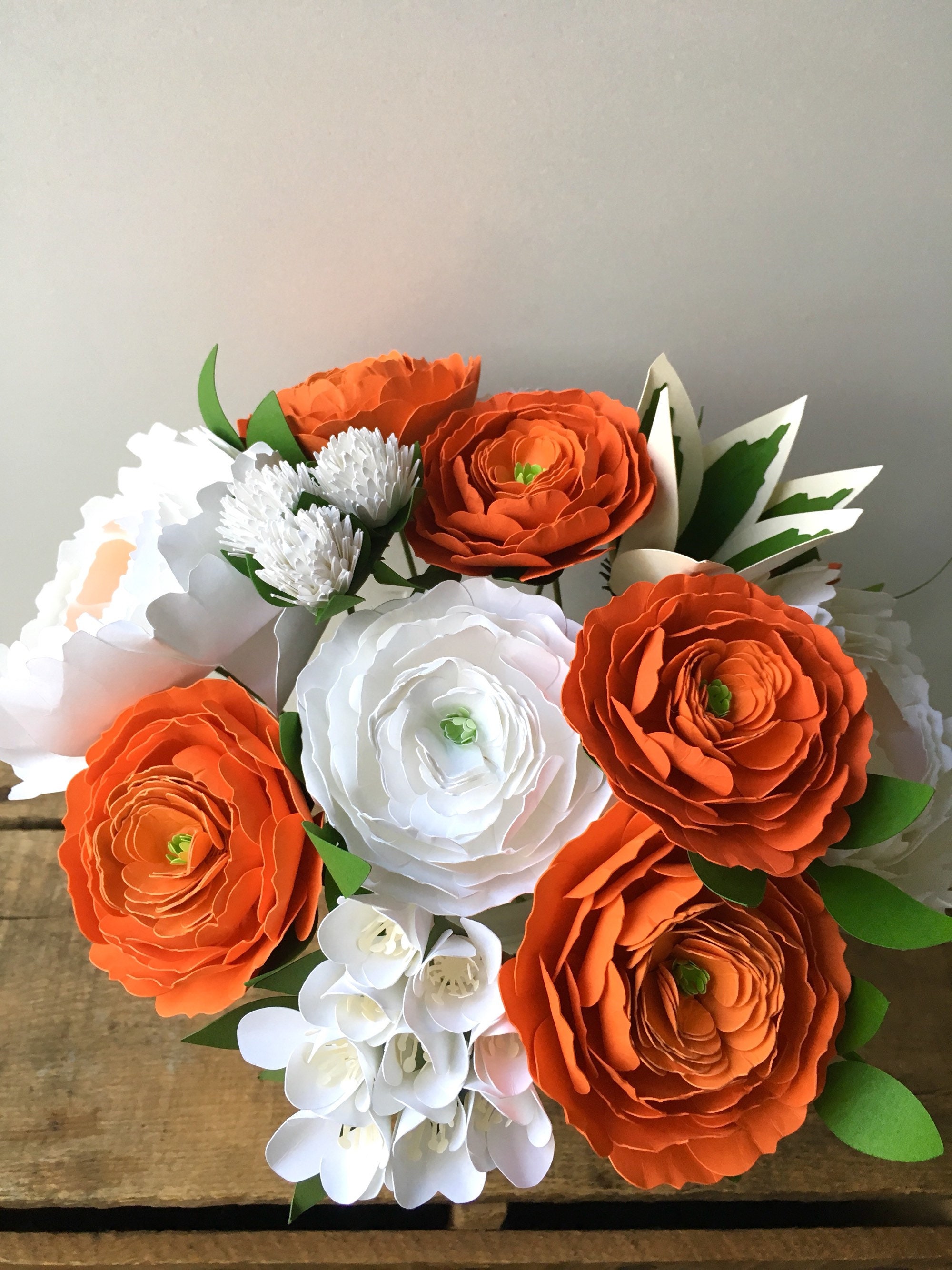 Orange Citrus and White Paper Flower Bouquet - Small Bouquet