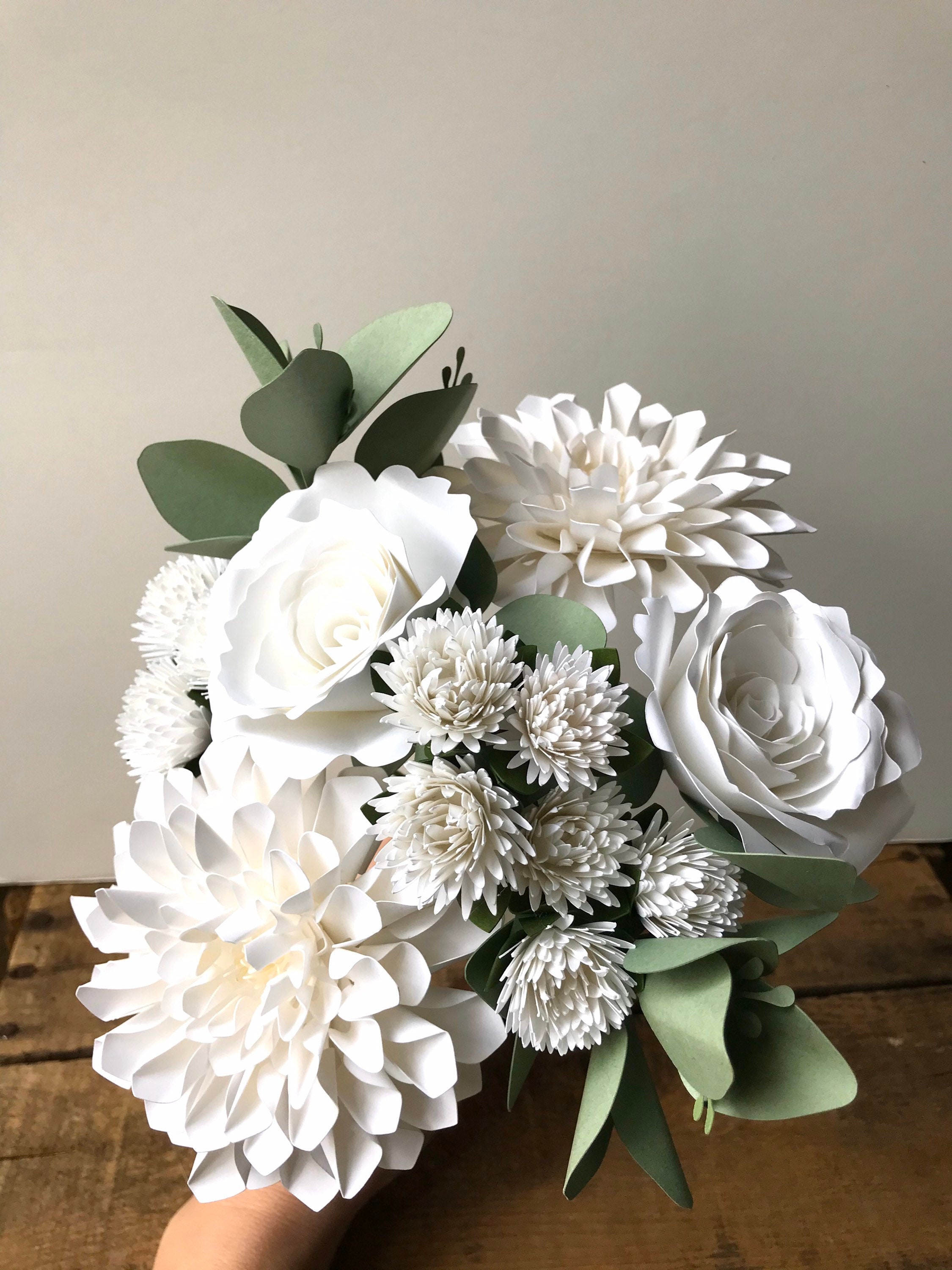 White Paper Flower Bouquet White Paper Dahlia Flowers Paper