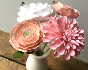 Pink, Blush, and White Paper Flower Bouquet, First Anniversary, Paper Flowers, Paper Bouquet