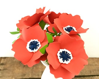 Red Paper Anemones, Paper Flowers, First Anniversary, Paper Anniversary