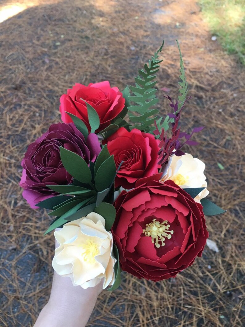 Red Peony Paper Flower Bouquet First Anniversary Paper Etsy