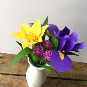 Yellow Daffodil and Purple Iris Paper Flower Bouquet, Paper Flowers, First Anniversary