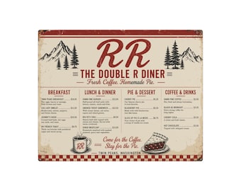 RR Diner Metal Sign | Twin Peaks Menu Wall Art, Retro Kitchen Decor