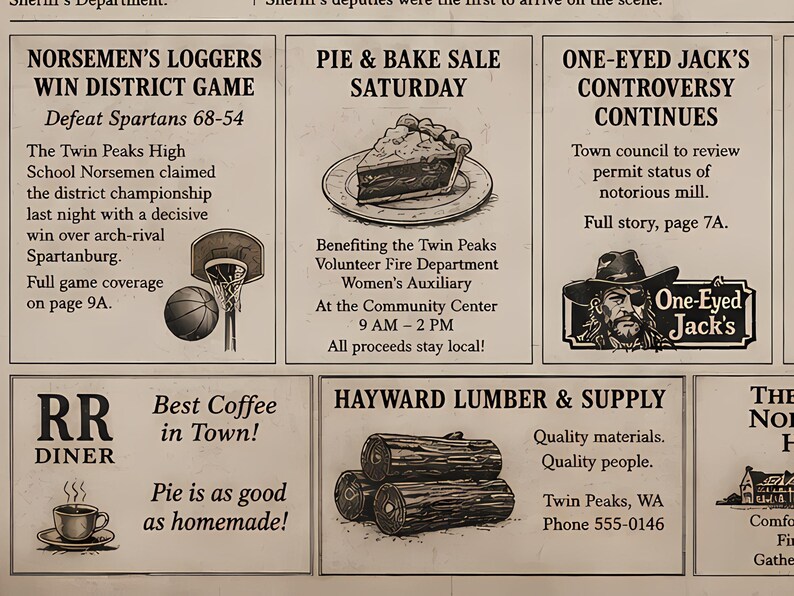 Twin Peaks Post Newspaper Replica | Laura Palmer Front Page | Twin Peaks Prop Replica | David Lynch Collectible Wall Art image 3
