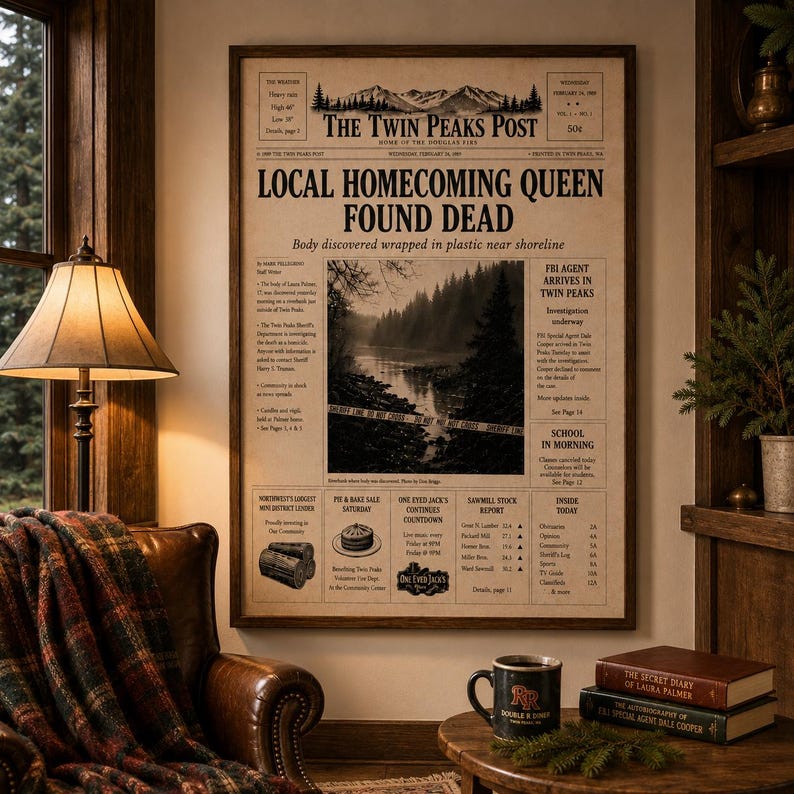 Twin Peaks Post Newspaper Replica | Laura Palmer Front Page | Twin Peaks Prop Replica | David Lynch Collectible Wall Art image 2