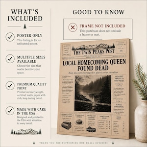 Twin Peaks Post Newspaper Replica | Laura Palmer Front Page | Twin Peaks Prop Replica | David Lynch Collectible Wall Art image 4