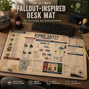 Fallout Department of Atomic Safety Desk Mat | Employee Field Reference Manual | 16x32 Gaming Mouse Pad | Fallout Gift
