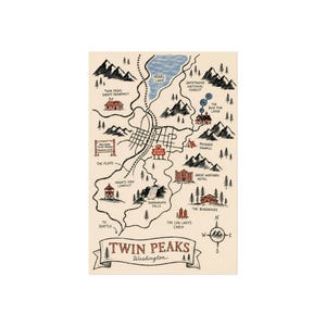 Twin Peaks Town Map | Illustrated Twin Peaks Poster | Great Northern Hotel & RR Diner Map Print | Twin Peaks Wall Art