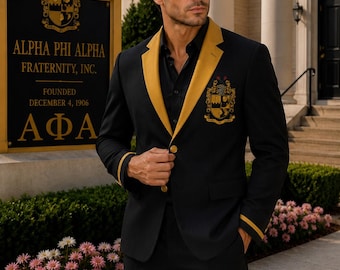 Blazer negro Alpha Phi Alpha, chaqueta de fraternidad APA bordada, abrigo formal con letras griegas