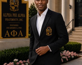 Alpha Phi Alpha Embroidered Blazer, APA Fraternity Crest Jacket, Black Formal Greek Life Coat