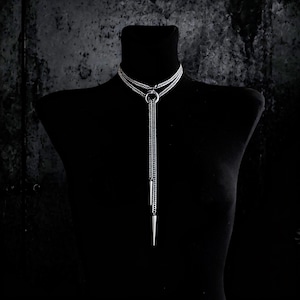 Ouroboros Choker Necklace, Stainless steel spiked chain, Gothic punk techno jewelry