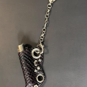 Dark Red & Black Python Print Genuine Leather Lighter Case