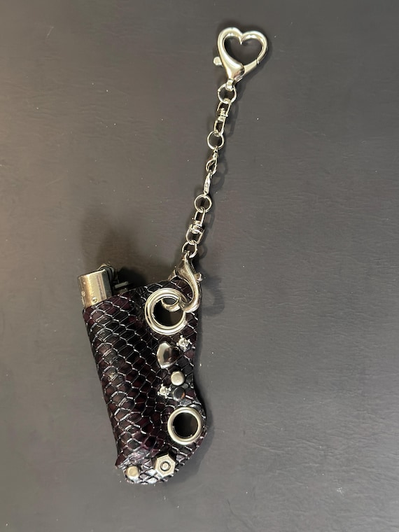Dark Red & Black Python Print Genuine Leather Lighter Case