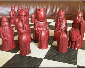 Authentic British Museum Replica Isle of Lewis Chess Set plus two extra Queens with optional Vinyl Chess Board