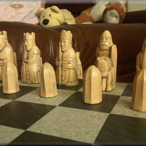 Authentic Isle of Lewis Chess Set plus Two Extra Queens Deep Walnut and Mellow Ivory with optional Vinyl Chess Board image 4