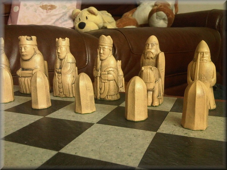 Authentic Isle of Lewis Chess Set plus Two Extra Queens Deep Walnut and Mellow Ivory with optional Vinyl Chess Board image 4