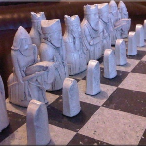 Isle of Lewis Chess Set Classic Jet Black and Two Extra Queens with optional Vinyl Chess Board image 3