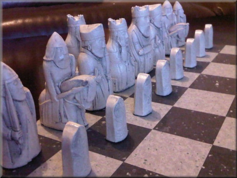 Isle of Lewis Chess Set Classic Jet Black and Two Extra Queens with optional Vinyl Chess Board image 3