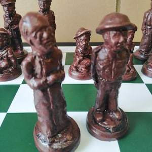 Rustic Dad's Army Character Chess Set with Optional Chess Mat image 1