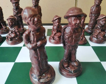 Rustic Dad's Army Character Chess Set with Optional Chess Mat