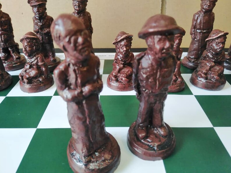 Rustic Dad's Army Character Chess Set with Optional Chess Mat image 1