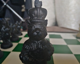 Large Royal British Cats Chess Set in Matte Black and Aged Sandstone with optional Vinyl Board