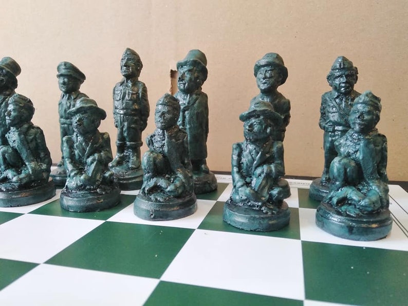 Rustic Dad's Army Character Chess Set with Optional Chess Mat image 5