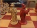 Warlords, Wizards, Dragons and Goblins Chess Set. Antique Red and Aged Sandstone with optional Vinyl Chess Board 