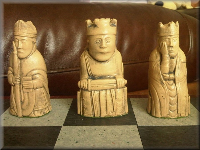 Authentic Isle of Lewis Chess Set plus Two Extra Queens Deep Walnut and Mellow Ivory with optional Vinyl Chess Board image 2