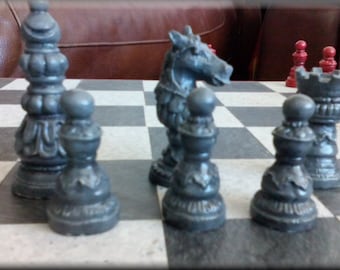 Ornate Richly Carved Staunton Chess Set with Two Extra Queens