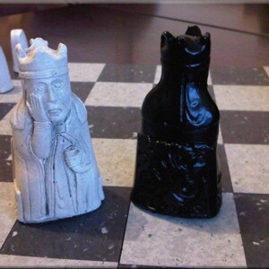 Isle of Lewis Chess Set Classic Jet Black and Two Extra Queens with optional Vinyl Chess Board image 5