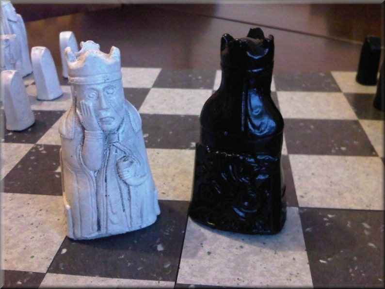 Isle of Lewis Chess Set Classic Jet Black and Two Extra Queens with optional Vinyl Chess Board image 5