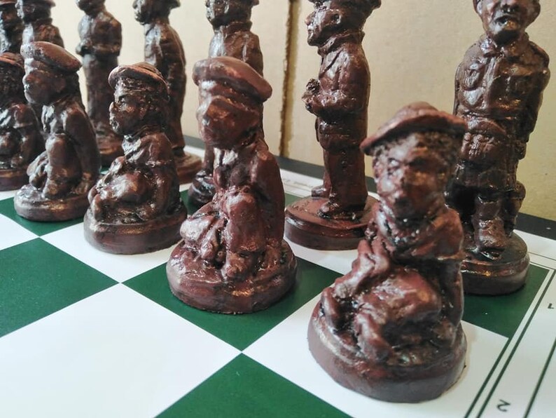 Rustic Dad's Army Character Chess Set with Optional Chess Mat image 2