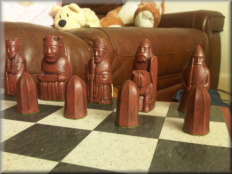 Authentic Isle of Lewis Chess Set plus Two Extra Queens Deep Walnut and Mellow Ivory with optional Vinyl Chess Board image 3