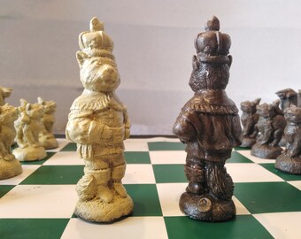 Large Royal British Cats Chess Set in Deep Walnut and Aged Sandstone with optional Vinyl Board